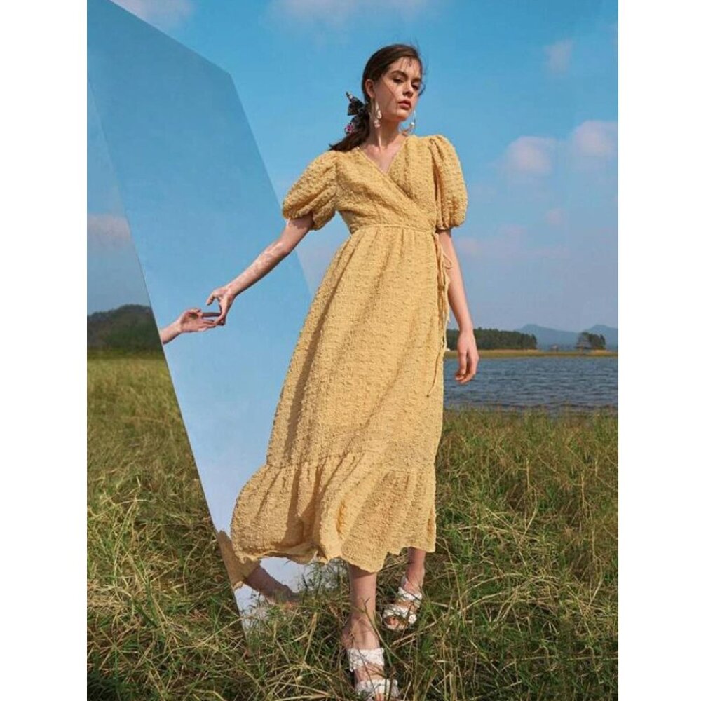 Shein Collection Yellow Surplice Neck Maxi Dress – Size S – NWOT